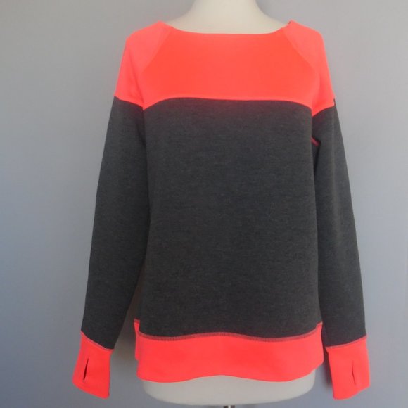 Athleta Fuse Cosmic Orange Pullover Neoprene Top Gray Longleseve Sweatshirt Top - Picture 3 of 12